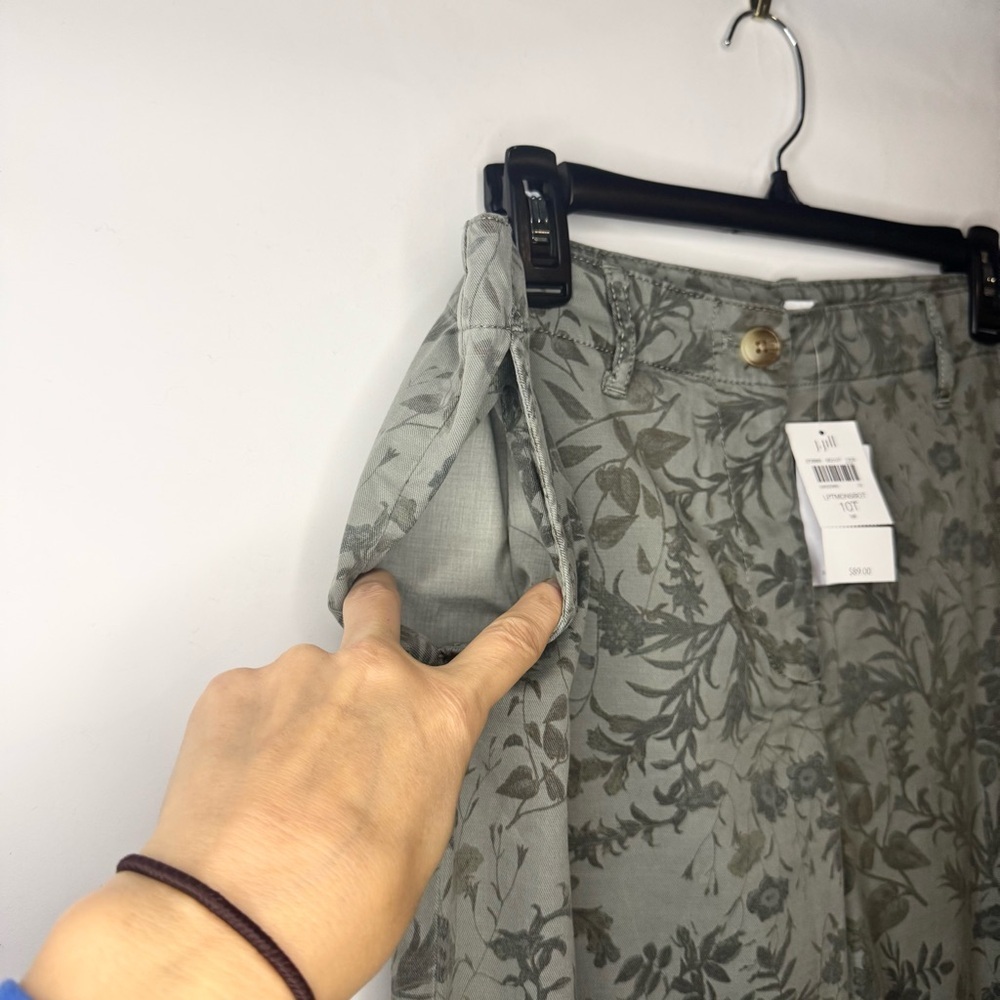 J.Jill Floral Print Ankle Pants Green Stretch Cotton Casual Cropped Size 10 Tall - Picture 5 of 10